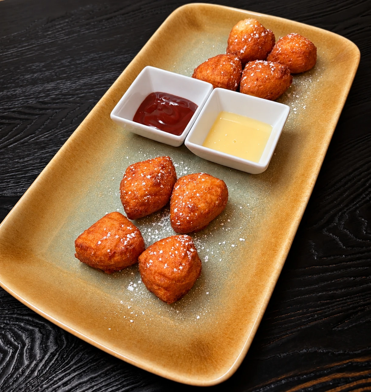 Golden bites with dipping sauces