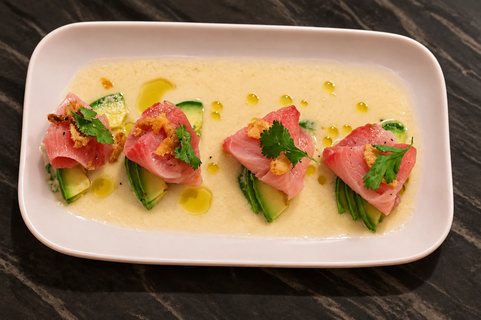 Sashimi with avocado and cilantro